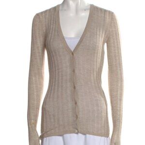 Gabriela Hearst Emma Pointelle Knit Cardigan in Oatmeal Cashmere Silk XS